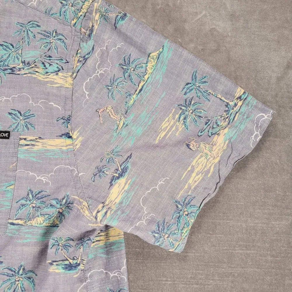 Body Glove Shirt Mens Large Blue Button Up Hawaiian Surfing Hula Girl Retro Logo